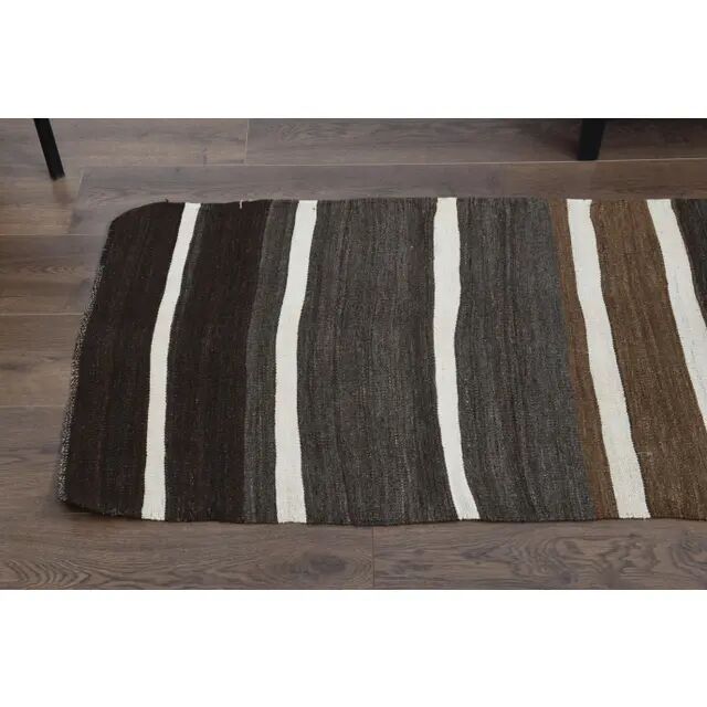 1970s Turkish Oushak Handmade Wool Cotton Brown Runner 65x243