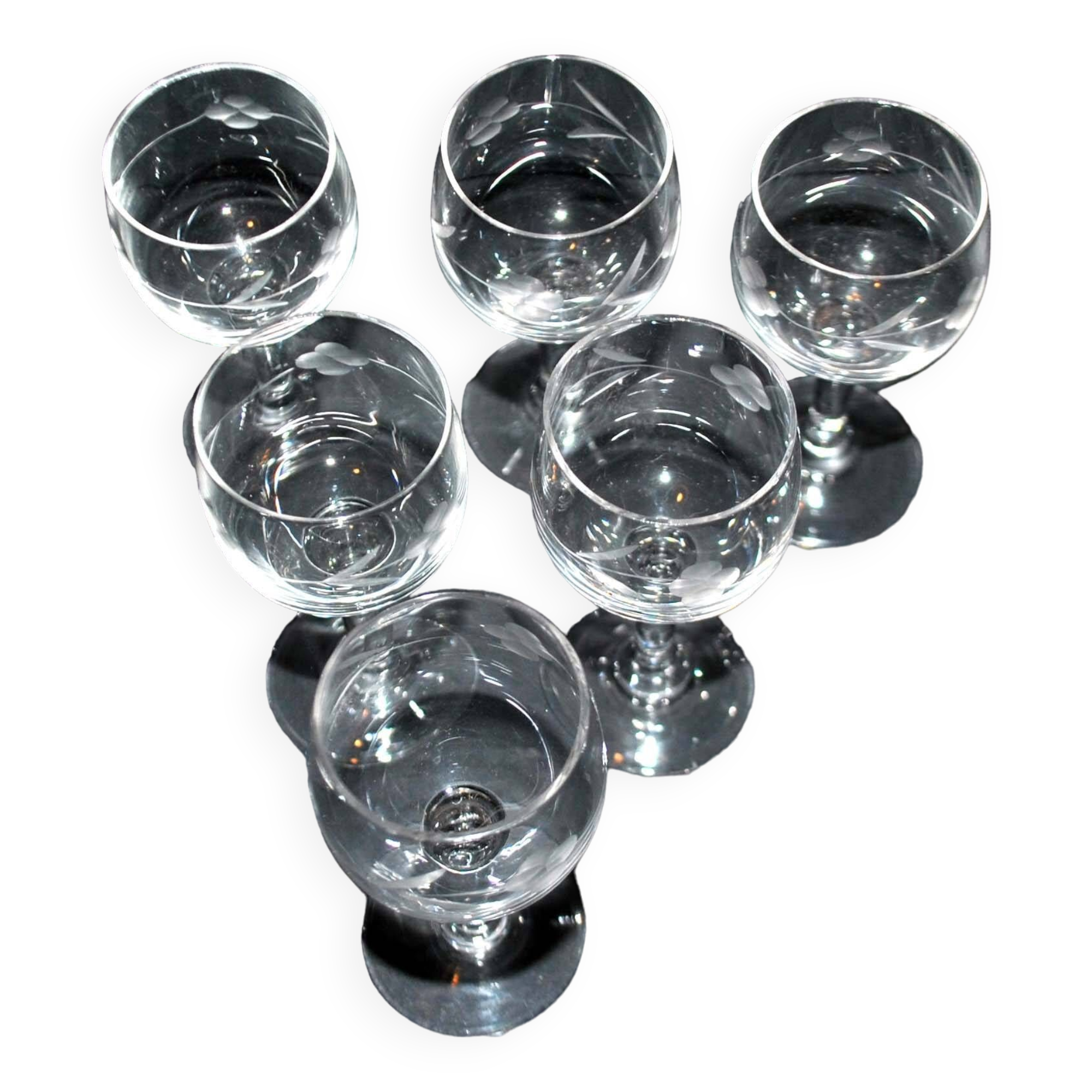Set of 6 vintage schnapps liqueur glasses with Alsatian balloons in engraved glass