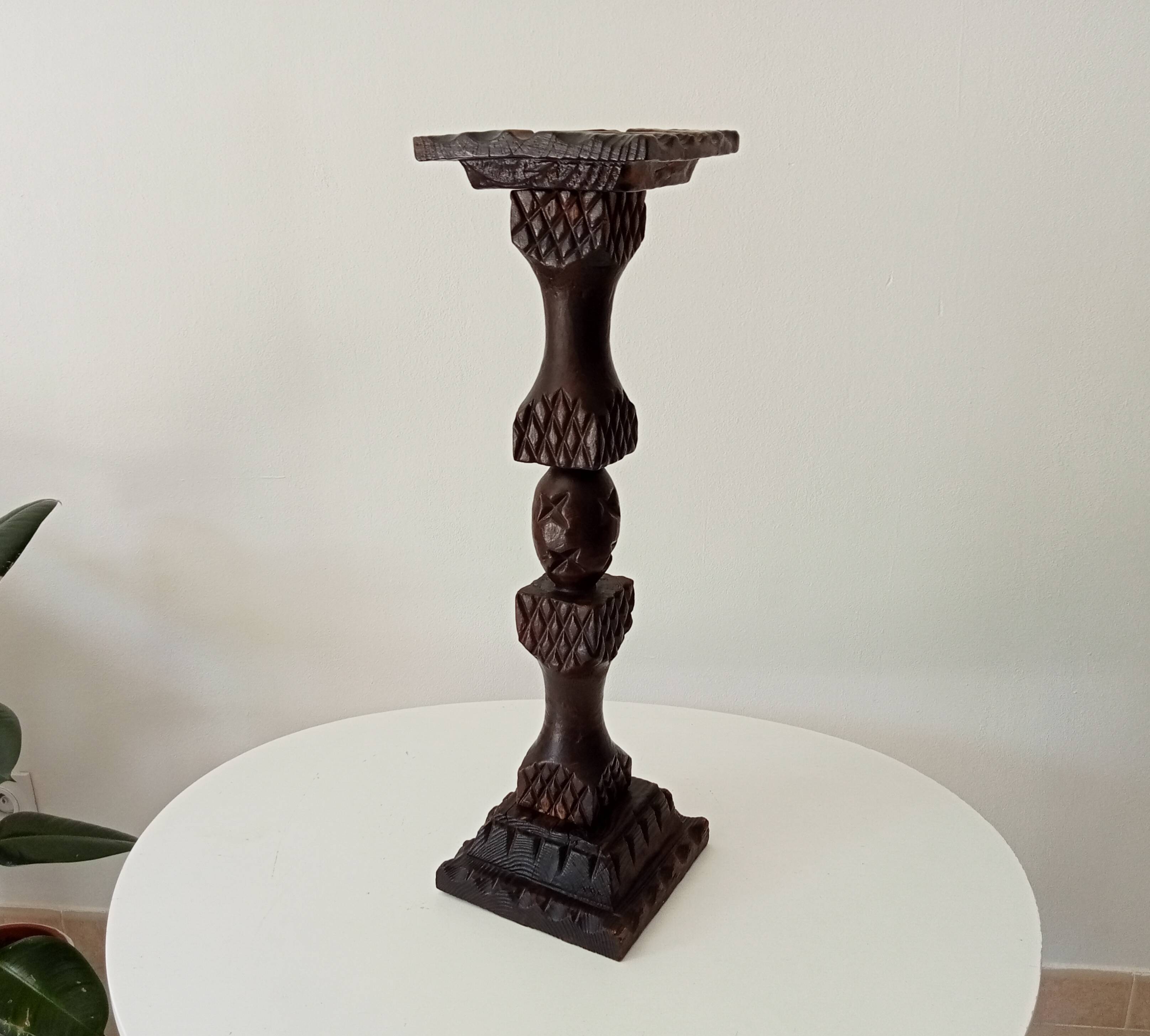 Vintage carved wooden pedestal ashtray