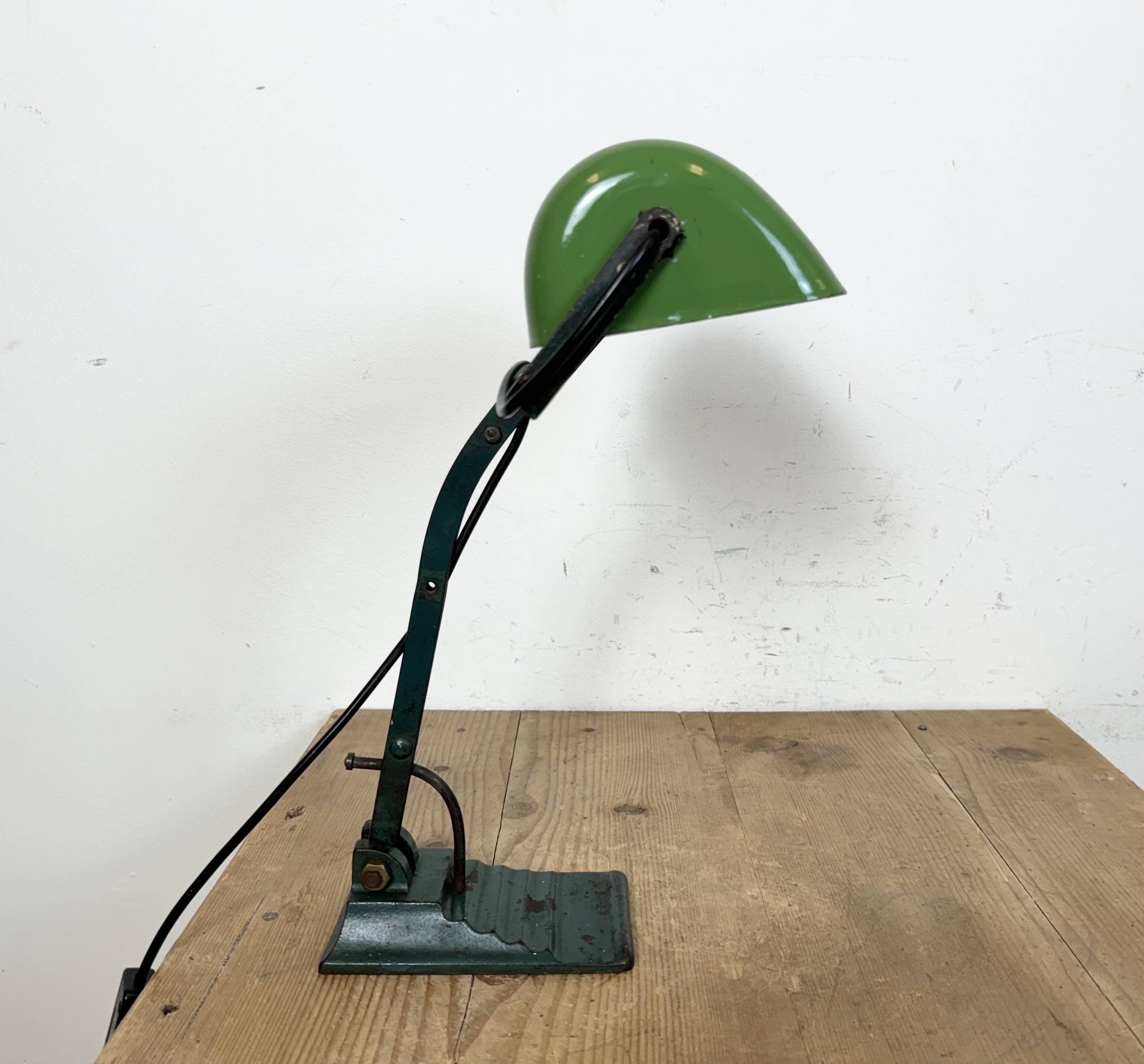 Vintage Green Enamel Bank Lamp, 1950s