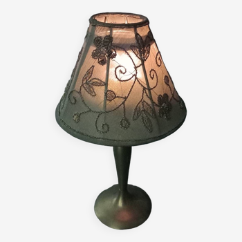 Brass candle holder with hand embroidered lampshade