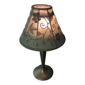 Brass candle holder with hand embroidered lampshade