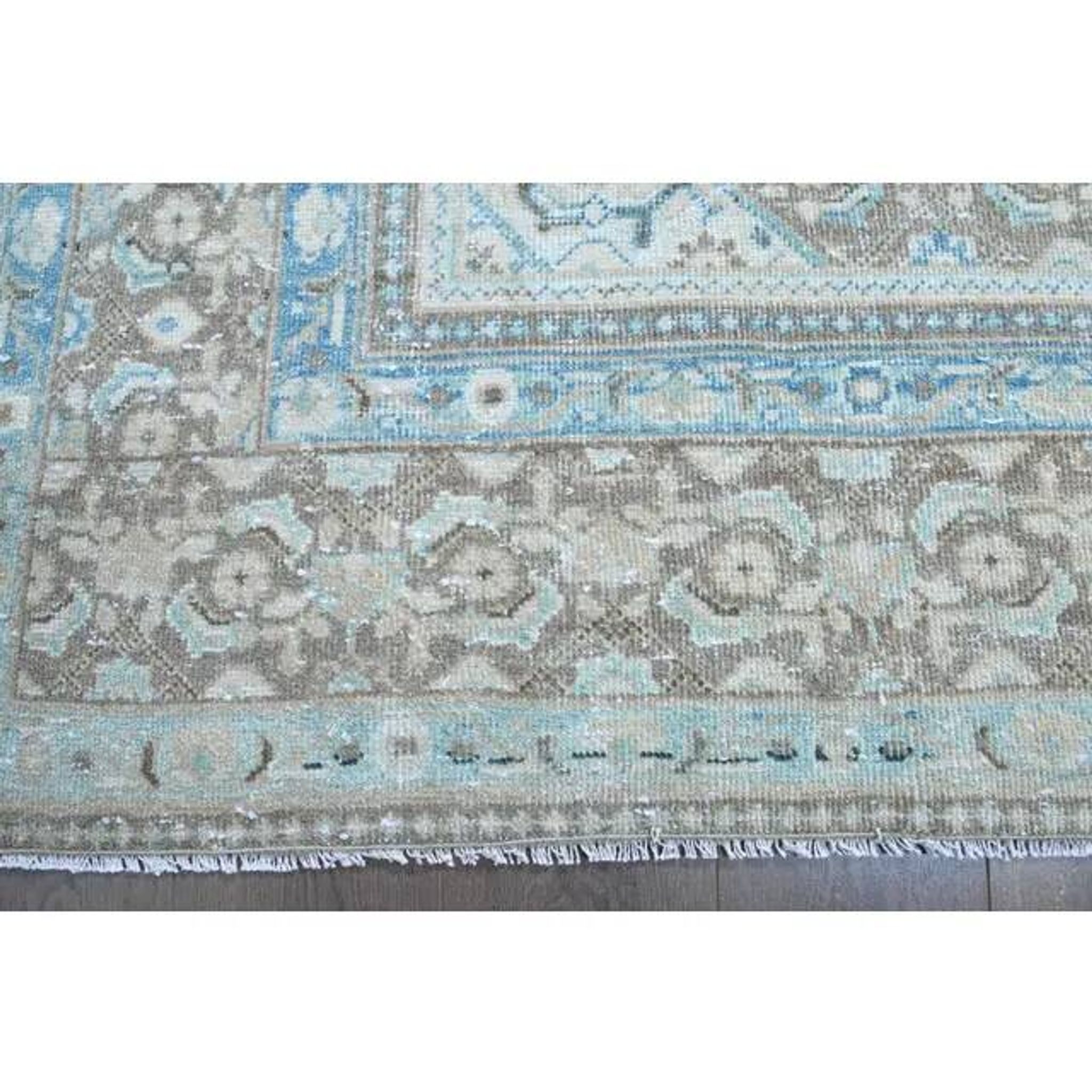 1970s Vintage Persian Handmade Wool Cotton Light Brown Area Rug 291x394