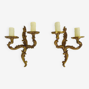 Old pair of double-light wall sconces, acanthus leaf. 60s