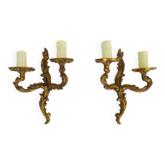 Old pair of double-light wall sconces, acanthus leaf. 60s