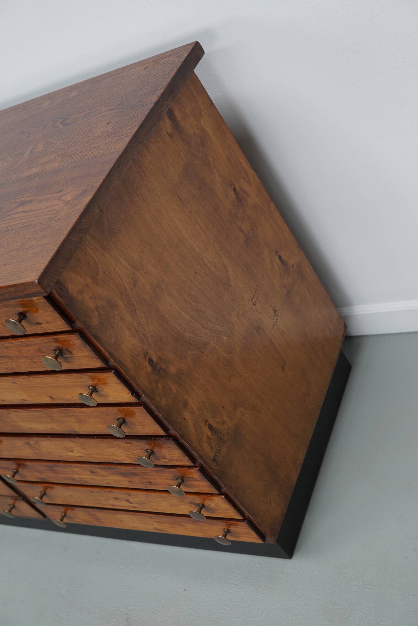 Vintage German pine and oak apothecary cabinet, 1950s