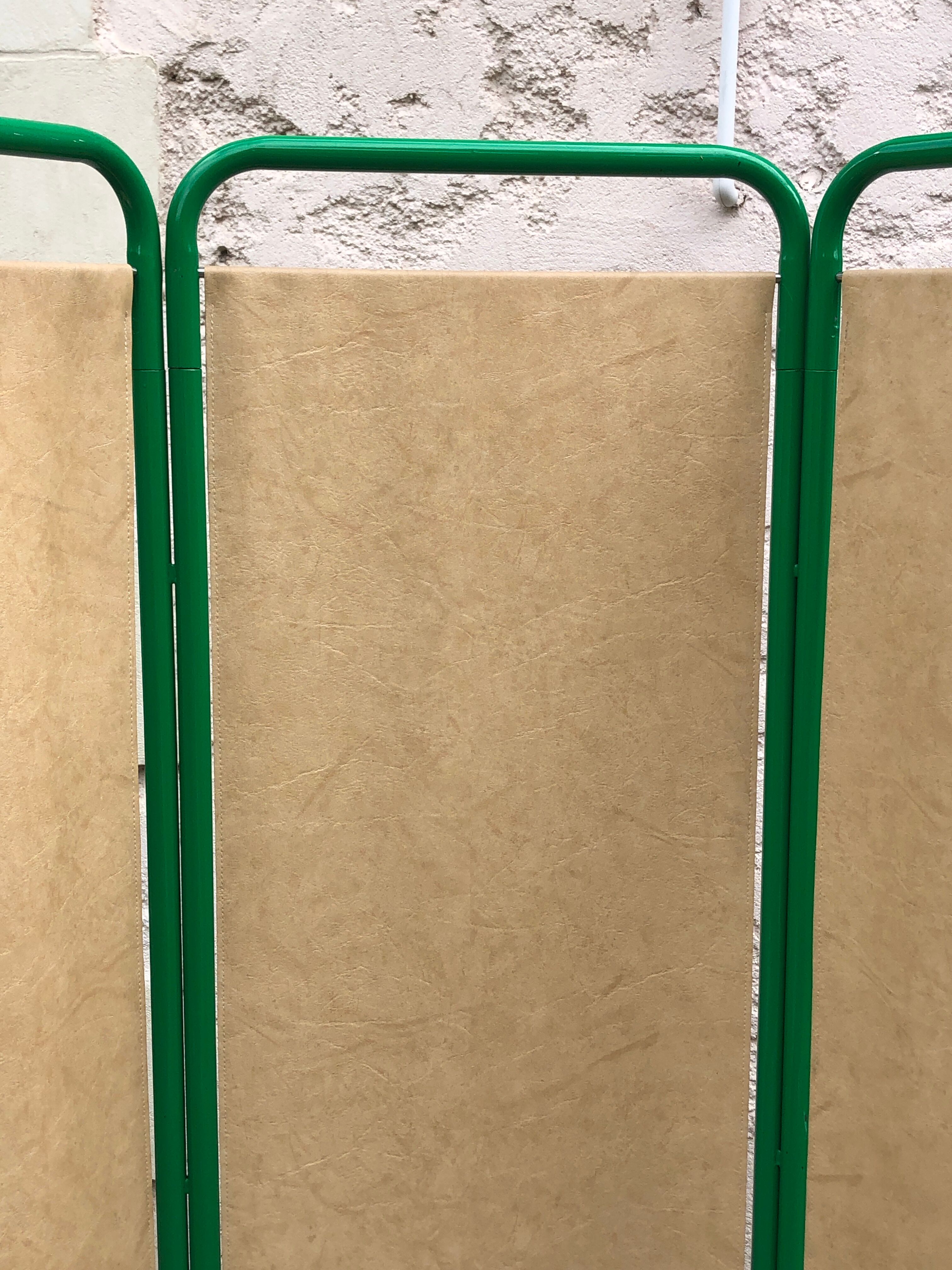 Green tubular vintage folding screen, 1980
