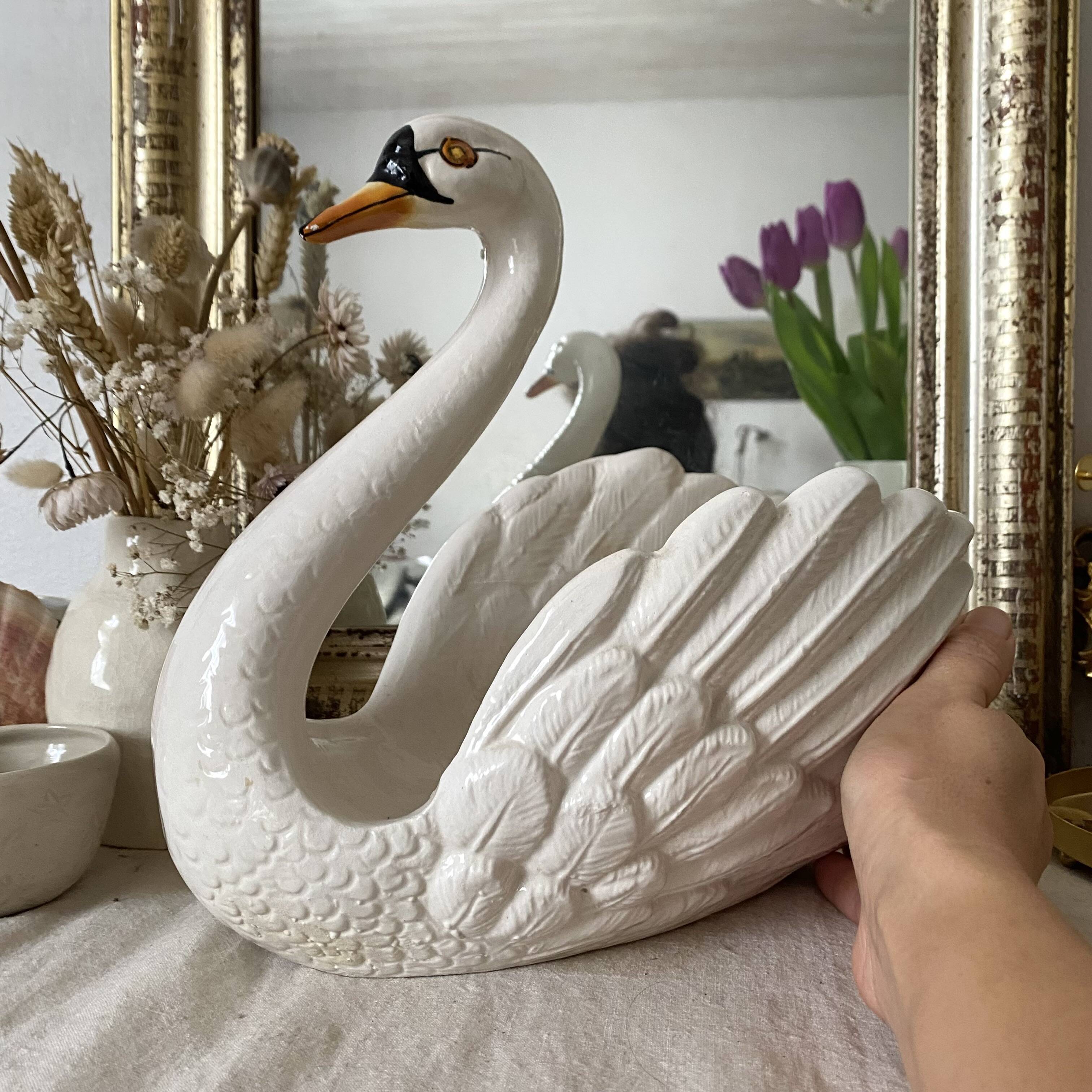 Vintage ceramic grand swan, antique carafe.