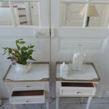 Pair of beautifully crafted bedside tables, end tables, pearl gray.
