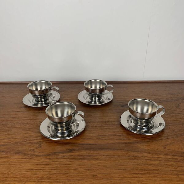 Lot de 6 tasses à café vintage en inox , 1970