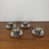 Set of 6 vintage stainless steel coffee cups, 1970