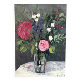 Bouquet on a table, oil on canvas signed F Corler