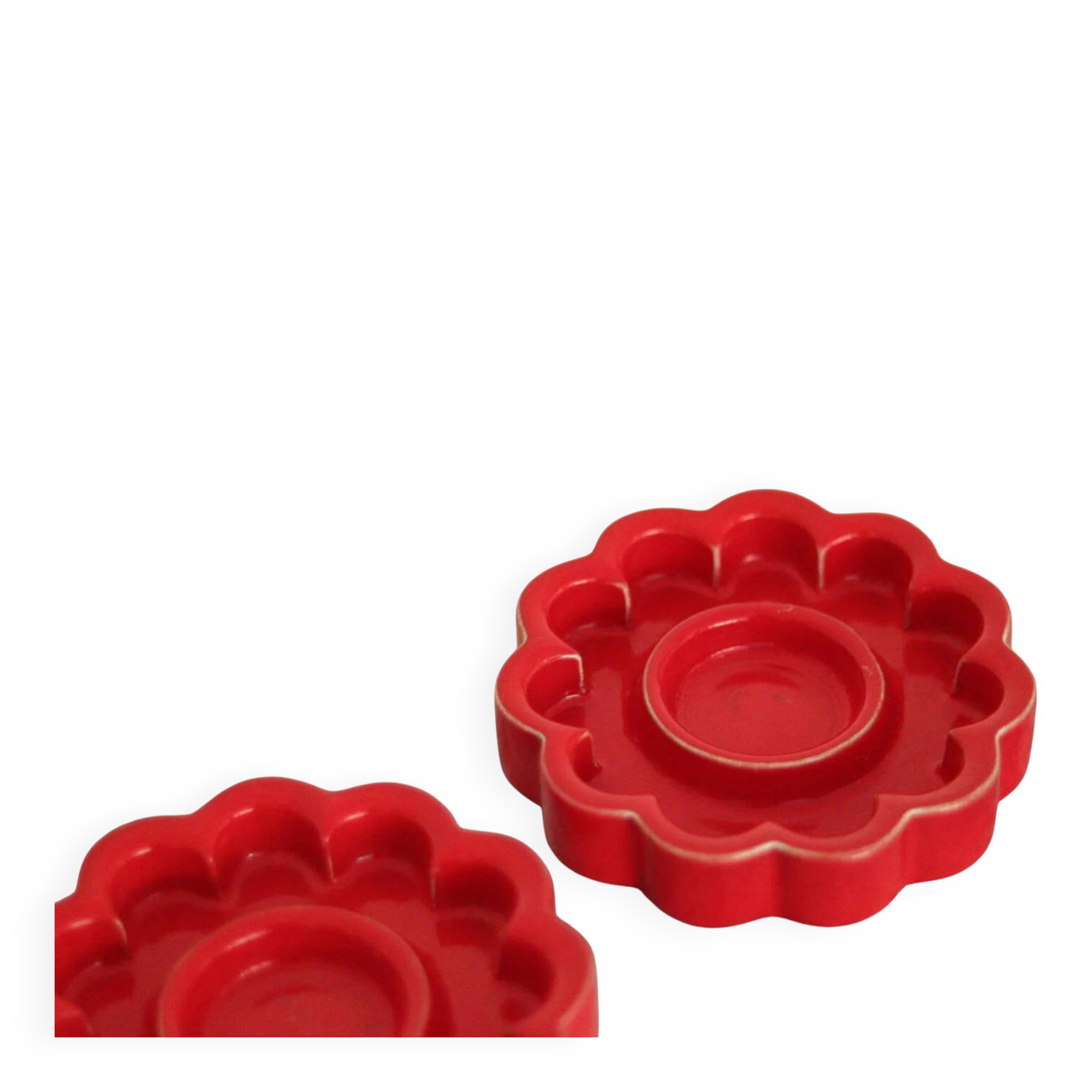 Pair of red Swedish candle holders designed by Gustavsberg