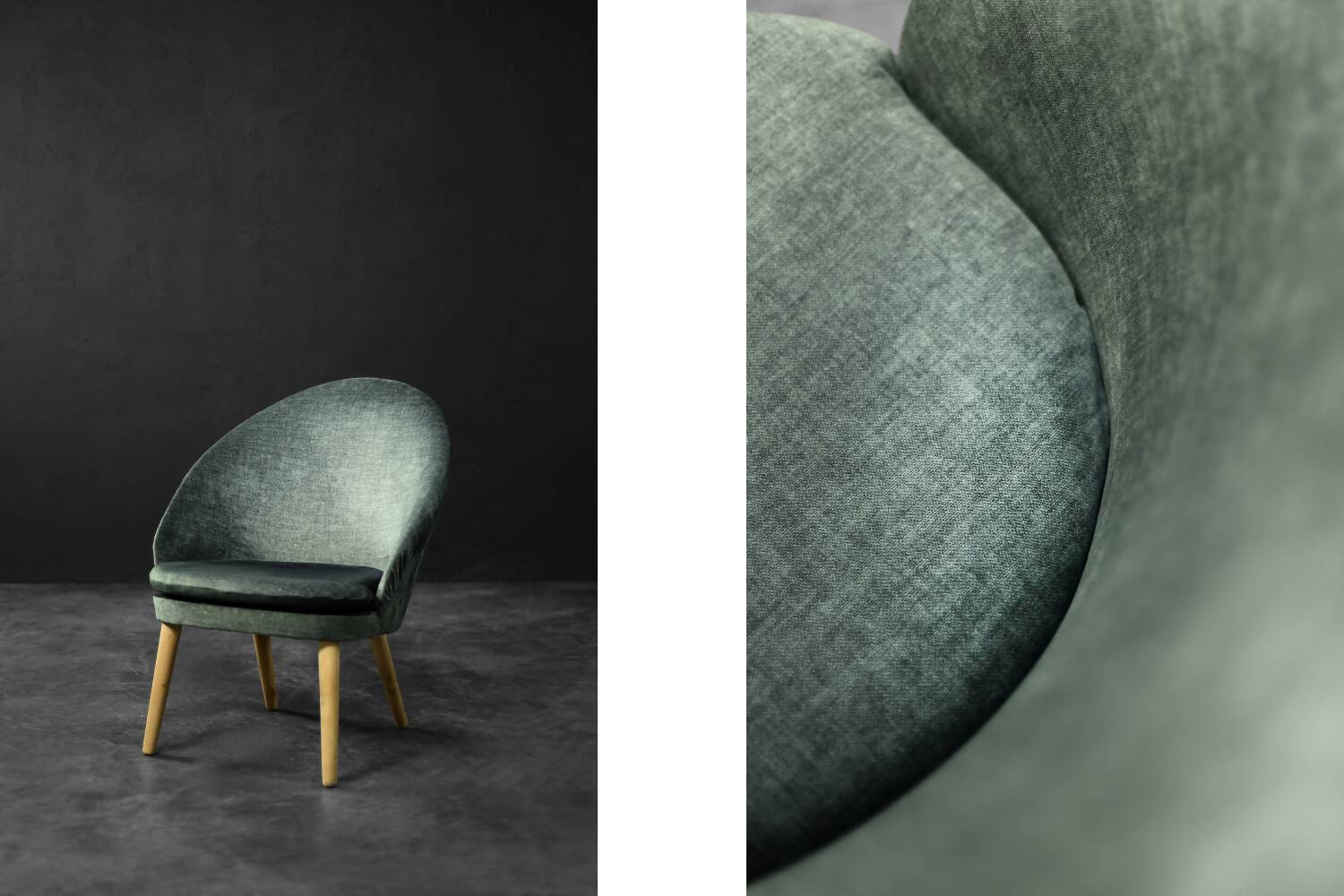 Danish armchair in beech and velvet by Ejvind A. Johansson for Godtfred H. Petersen, 1950-60.