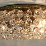 Crystal glass ceiling light plafoniere brass metal 60s hollywood regency style