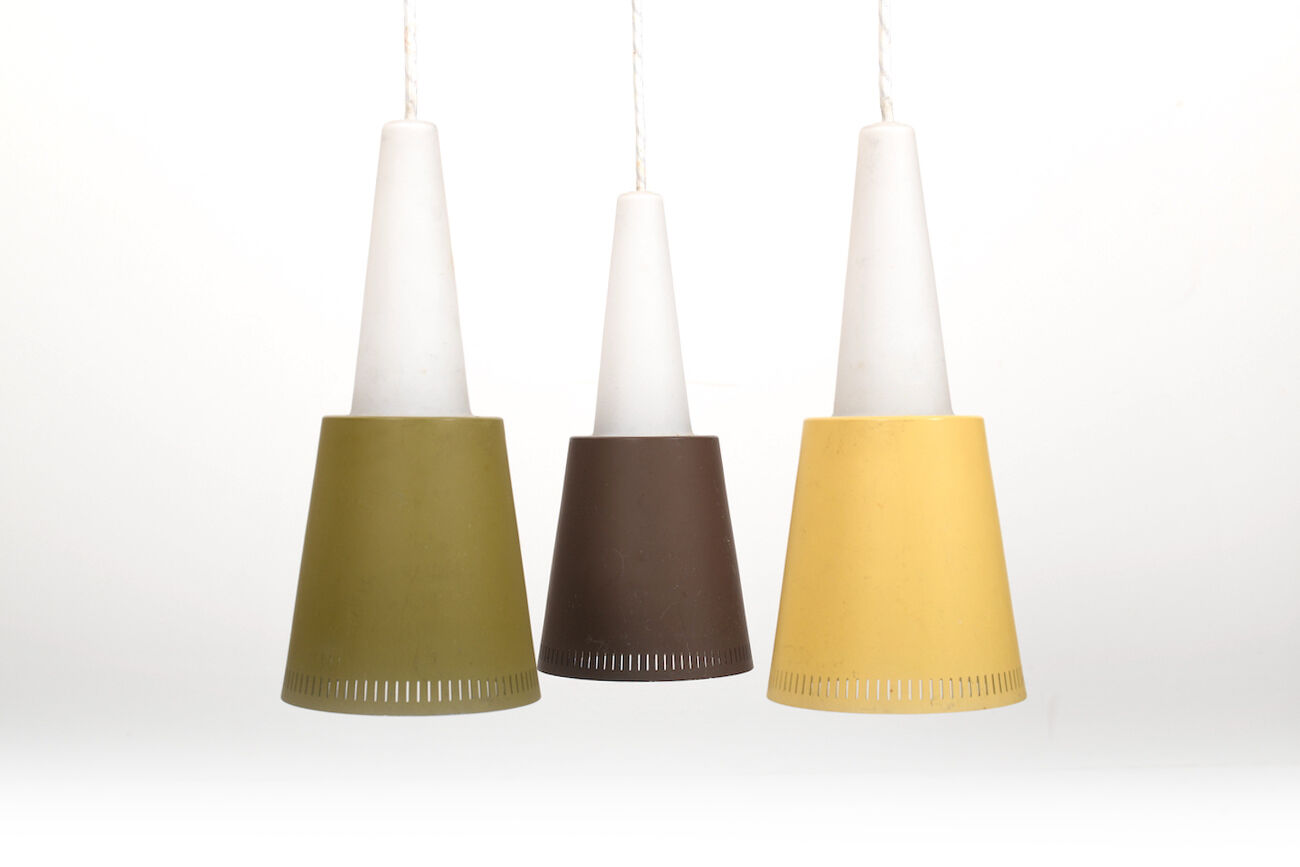 Mid Century Danish Hanging Lamp in Teak and Colored Shades