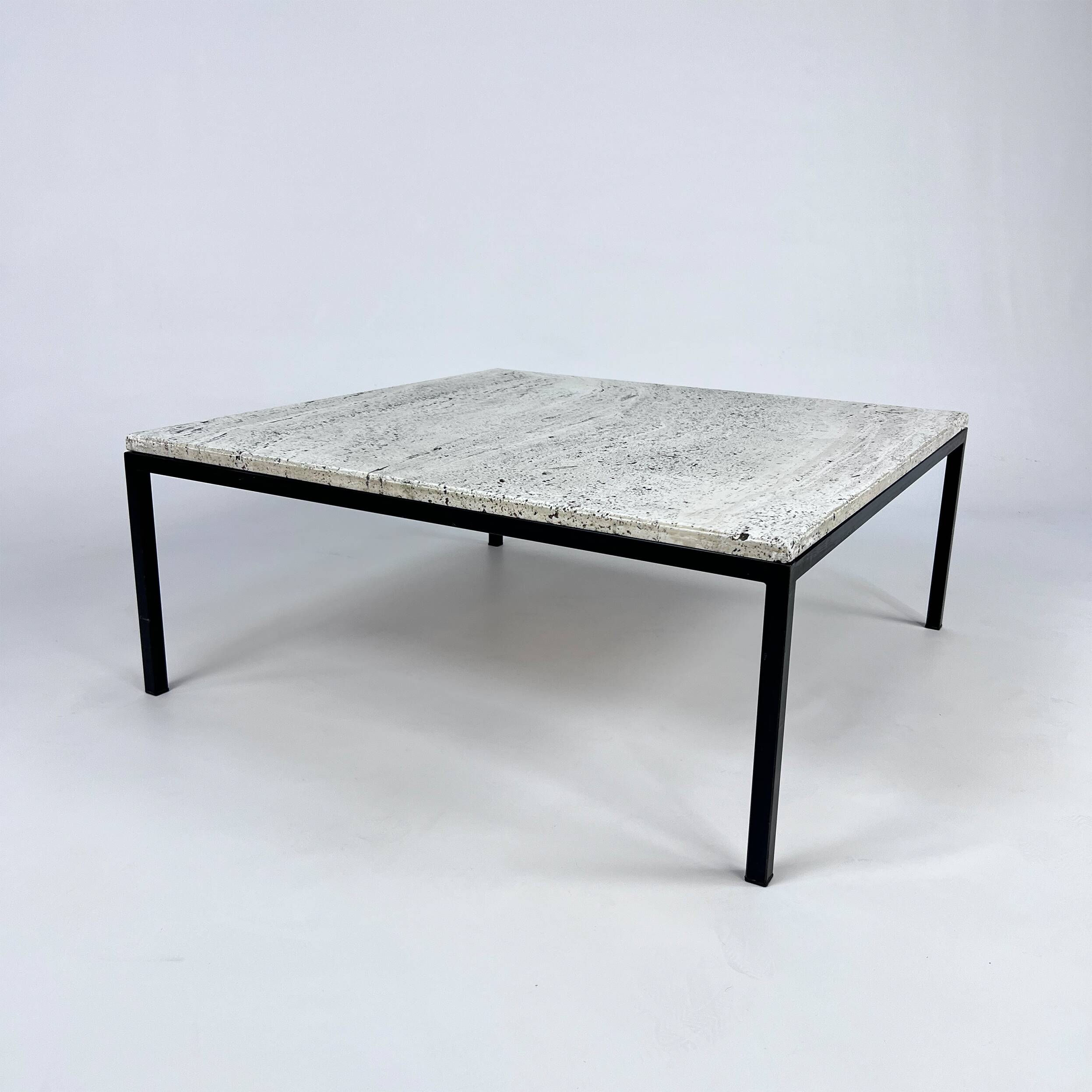 Mid Century Minimalistic Steel and Travertine Coffee Table, 1960s
