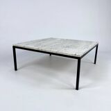 Mid Century Minimalistic Steel and Travertine Coffee Table, 1960s