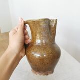 Vintage Studio Pottery Owl Pitcher: Speckled Glaze Stoneware Vase