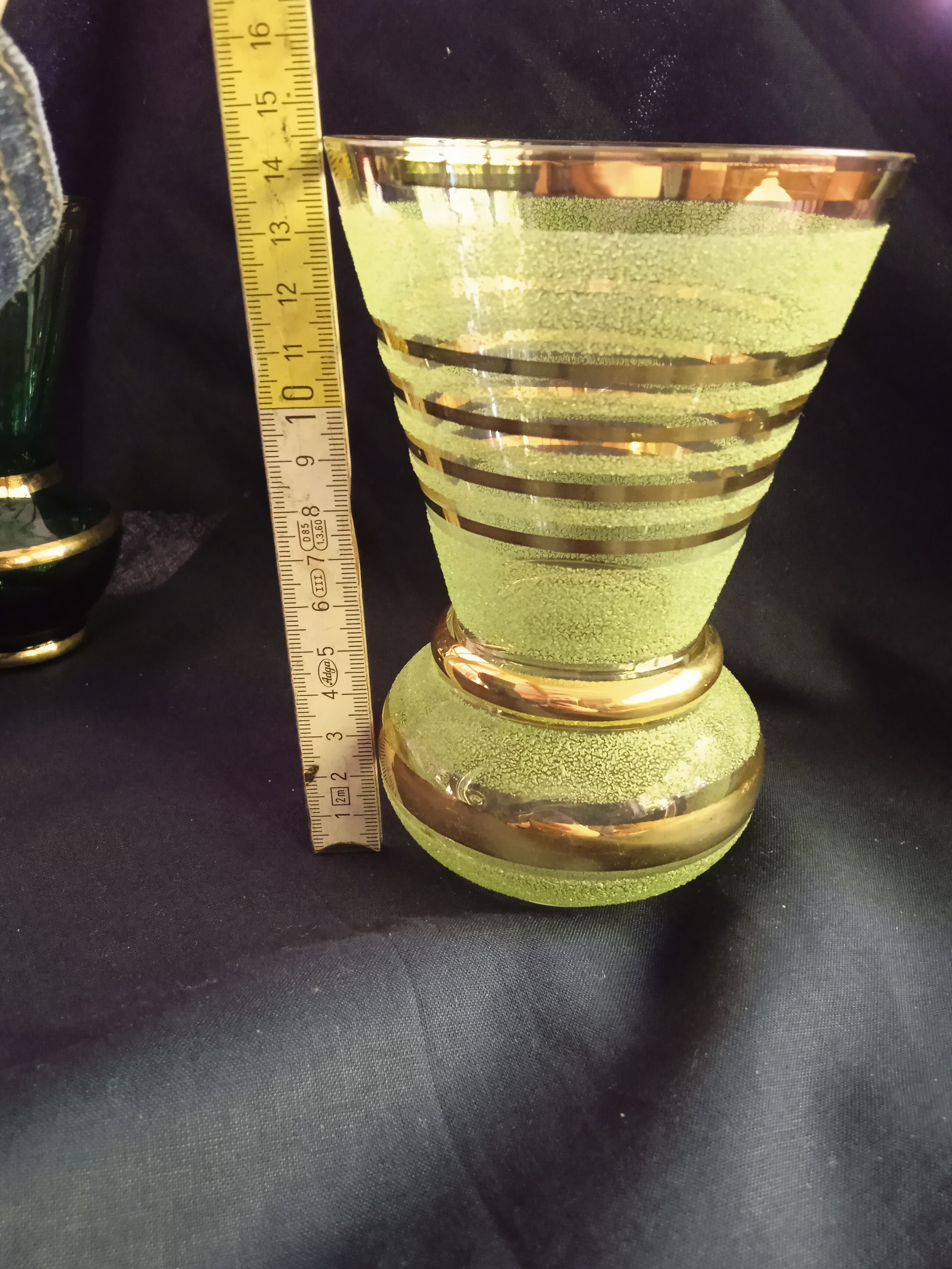 Two vintage green vases in glass and granite effect 50s