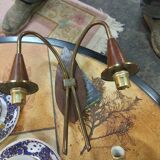 Scandinavian style sconces in gold metal and Wenge wood circa 1960