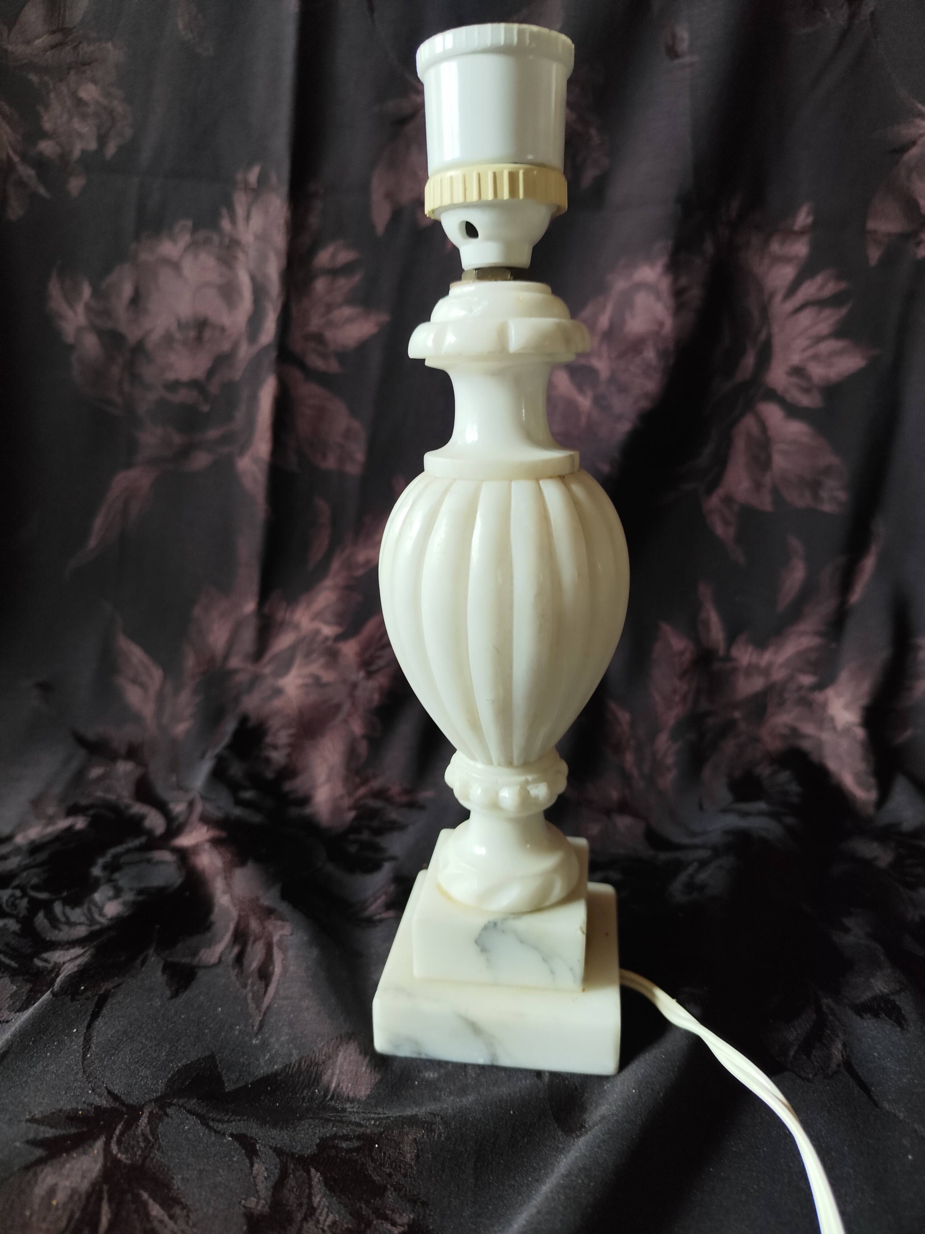 Twisted marble lamp base - white stone urn