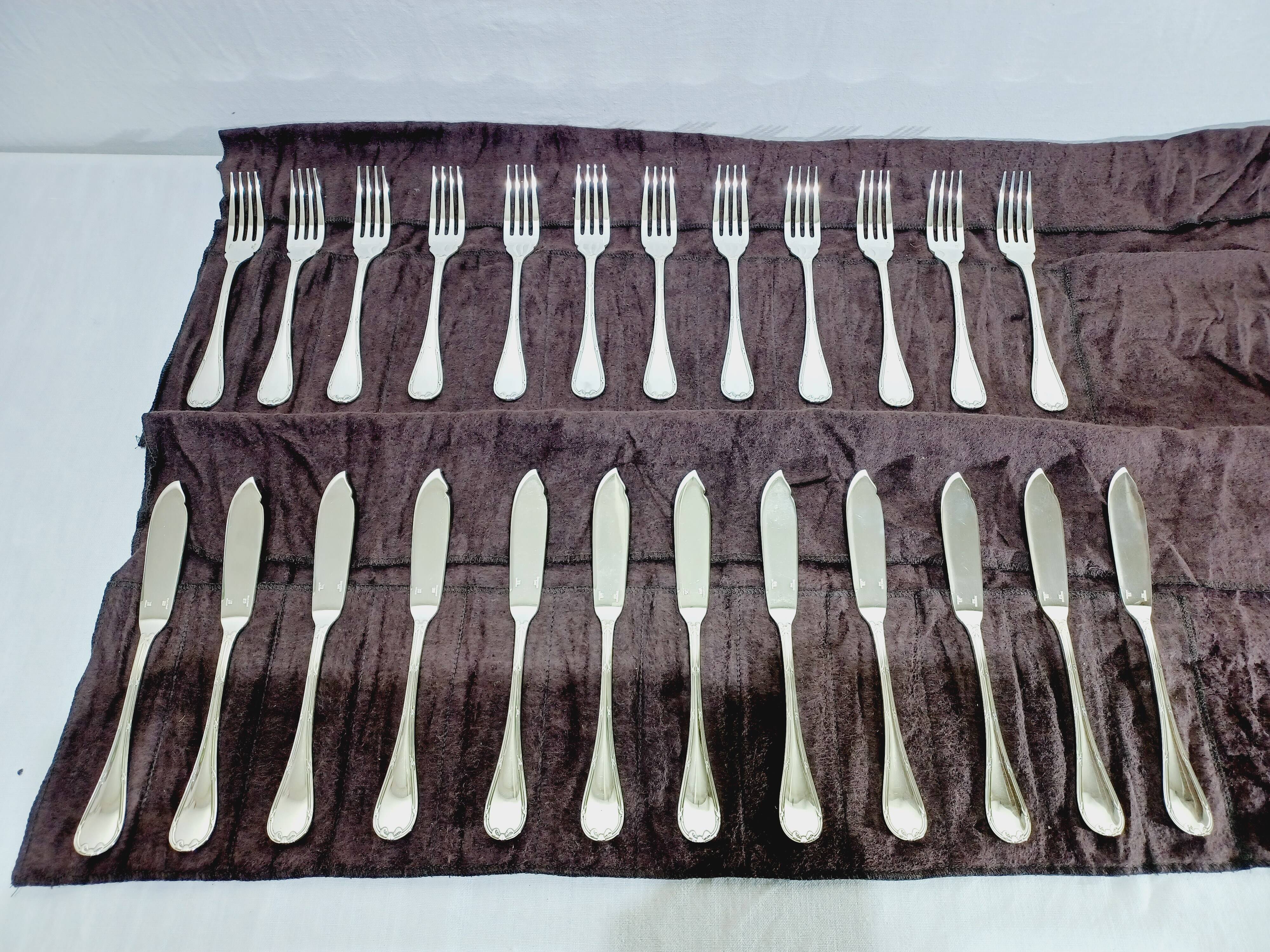 Christofle - 12 Silver-plated Fish Cutlery Sets, Ruban model