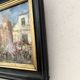 Oil painting "Sicilian Feast" in glass, 19th-century wooden frame.