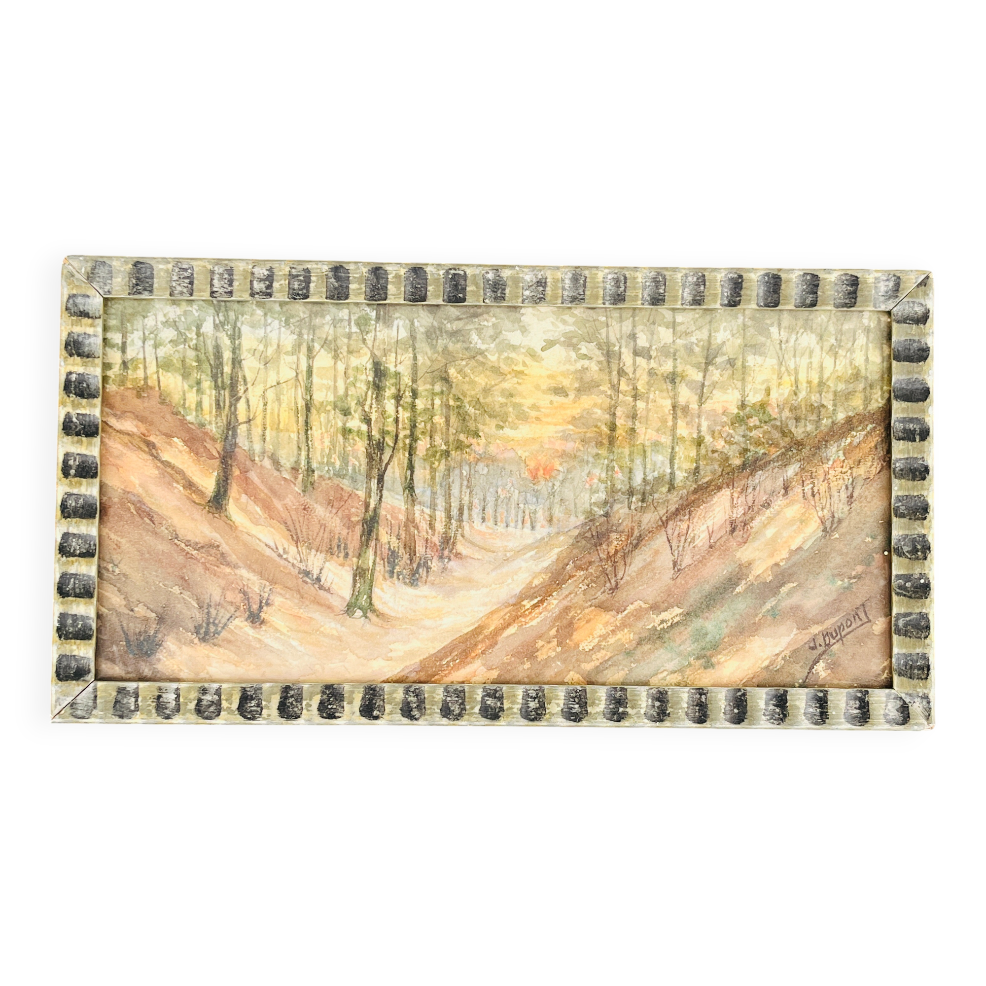 Belgian watercolour Sunset in Houffalize signed J. Dupont
