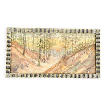 Belgian watercolour Sunset in Houffalize signed J. Dupont