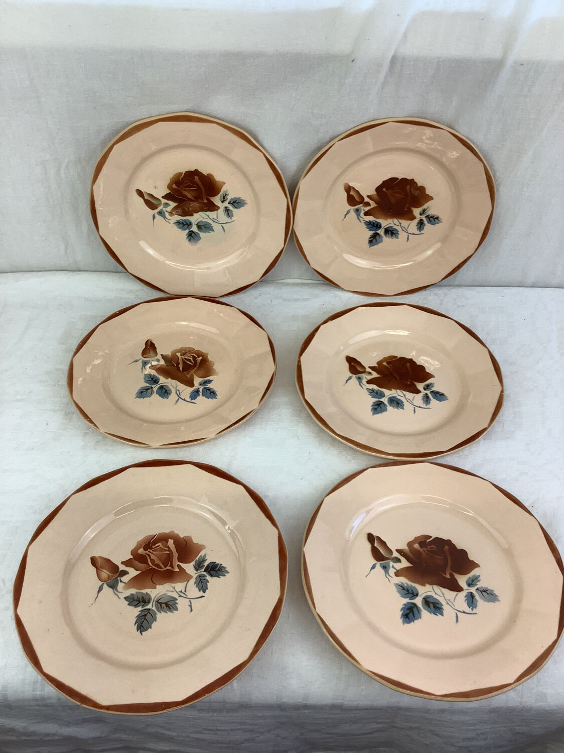 6 old flat plates made in france digoin sarreguemines