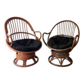 Paire de fauteuils tournants en rotin