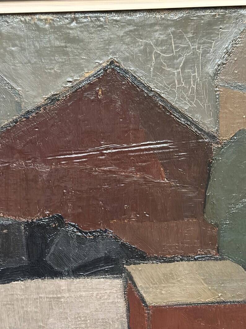 Large Original Swedish Oil on Canvas – “Bangård” by Fred Andersson – Signed – Vintage & Framed – 80 × 69 cm (31.5" × 27.2")