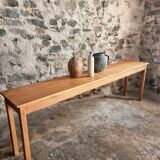 Old French oak console – Long and narrow farmhouse table 241 cm – Vichy hospital workshop from the 1950s