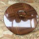 Ancien plat plateau fromage bois + plexi + anse laiton cuisine vintage