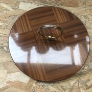 Ancien plat plateau fromage bois + plexi + anse laiton cuisine vintage
