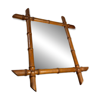 Old bamboo-style wooden mirror from the 50s