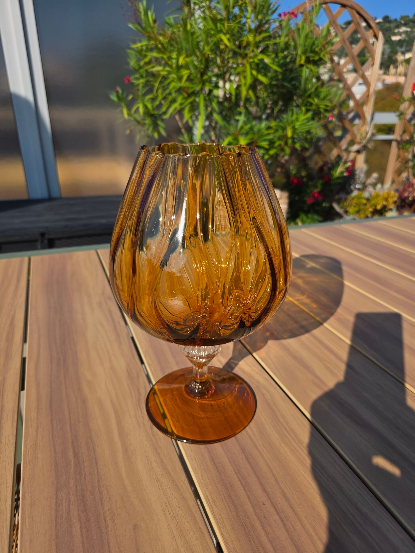 Giant glass 31 cm Empoli blown amber vintage