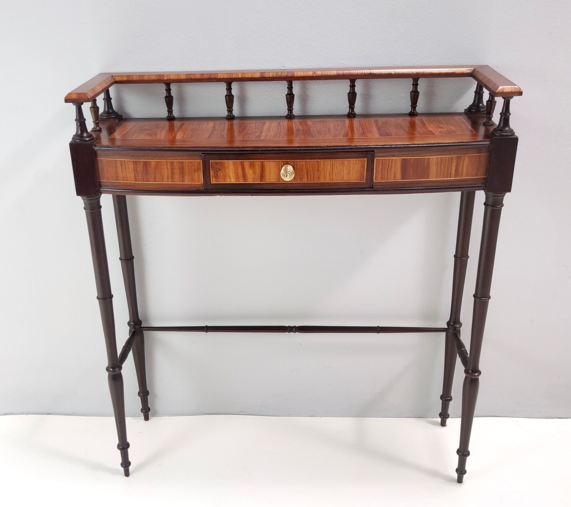 Vintage cherrywood and ebonized beech console table with a drawer, italy
