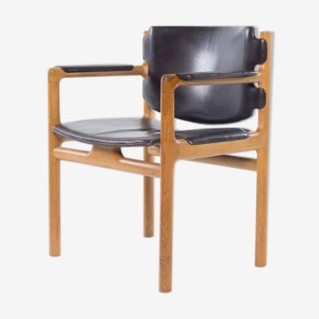 Office chair. Oak and black leather. Anonymous, Germany or Denmark circa 1960