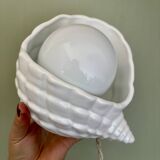 Vintage shell lamp in ceramic and white opaline