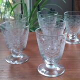 set of 10 engraved crystal liqueur glasses from the 1930s