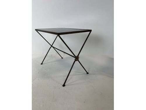 Modernist nesting tables in metal and black glass, 1950s.