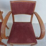 2 Chic 50s Bridge Armchairs Completely Refurbished in Solid Wood with Rust Velvet Seat