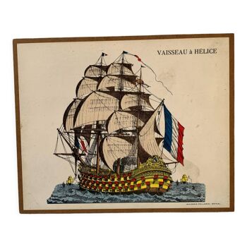 Ancien tableau Vaisseau Pèlerin Épinal Bretagne vintage
