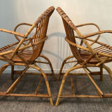 Pair of rattan shell armchairs 60s
