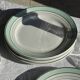 Set of 7 antique flat plates in turquoise earthenware with a gold rim D22