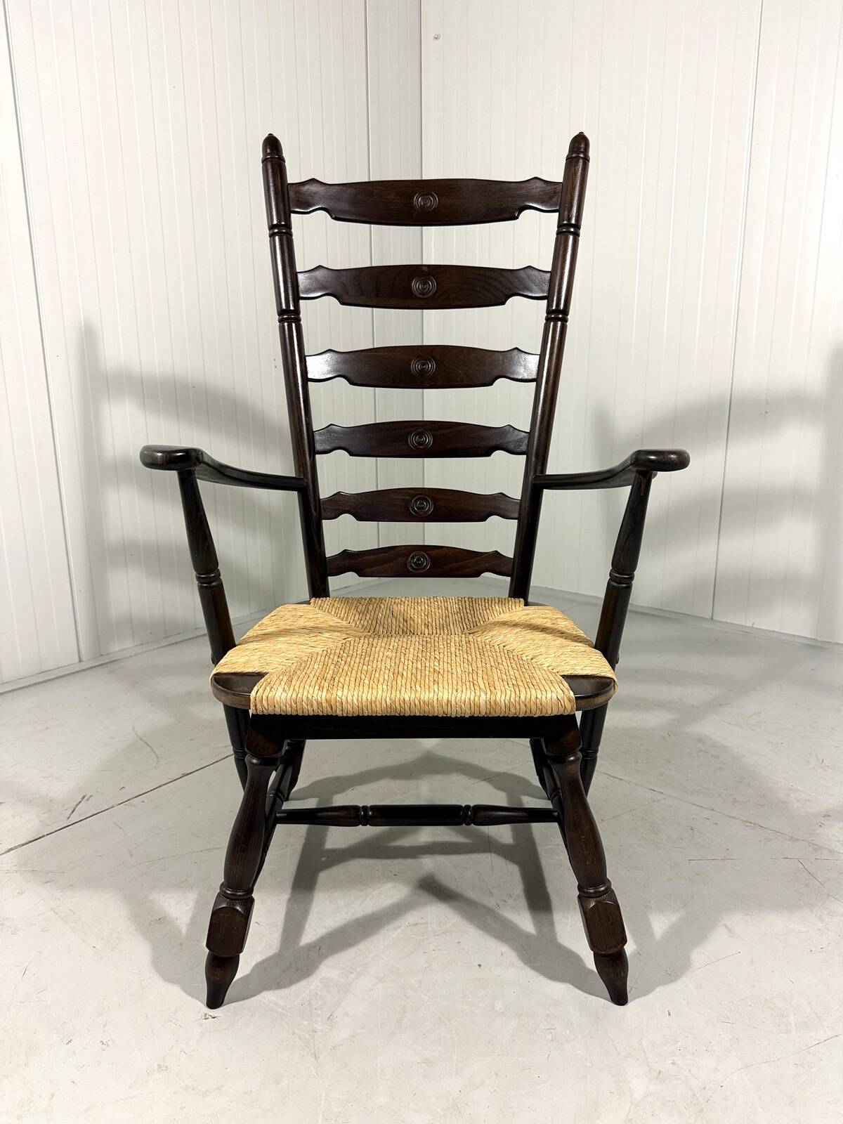 Rustic brutalist high ladder back arm chair 1960’s