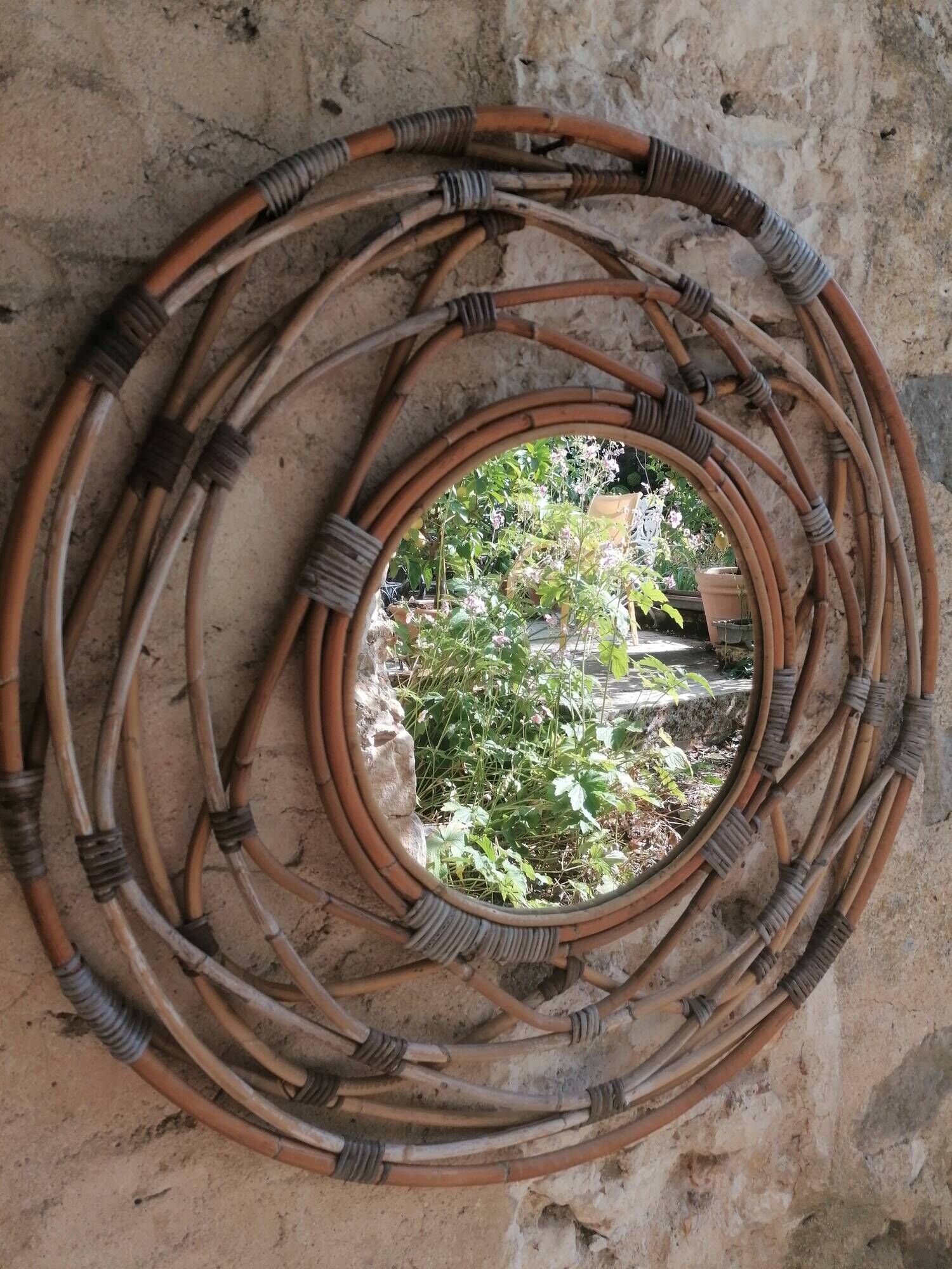 vintage rattan mirror