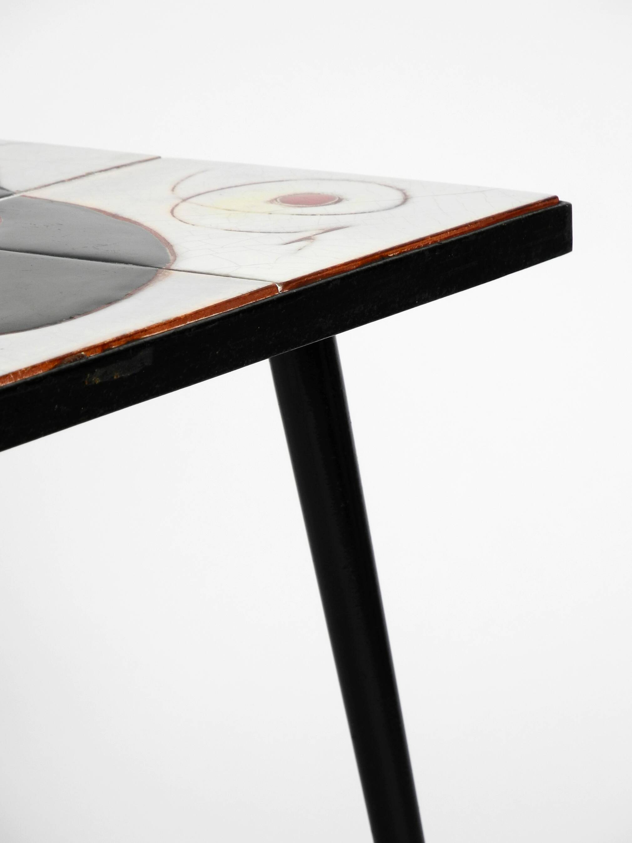 Mid Century Italian Modern Iron Table with Tiled Top and Abstract Motif